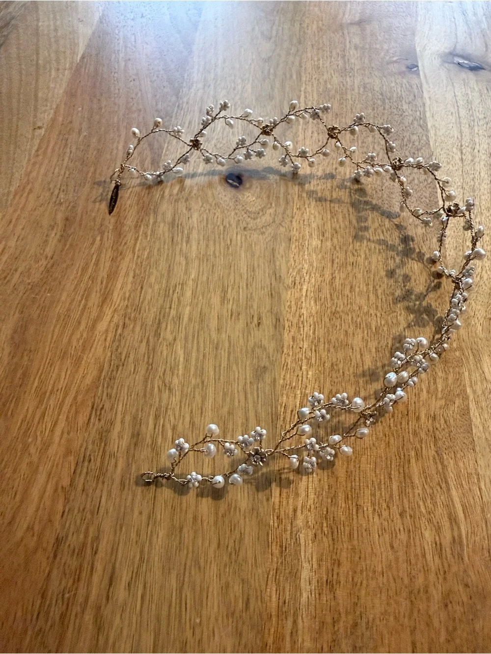 Pearl & Crystal Bridal Hair Vine - White and Gold Accent